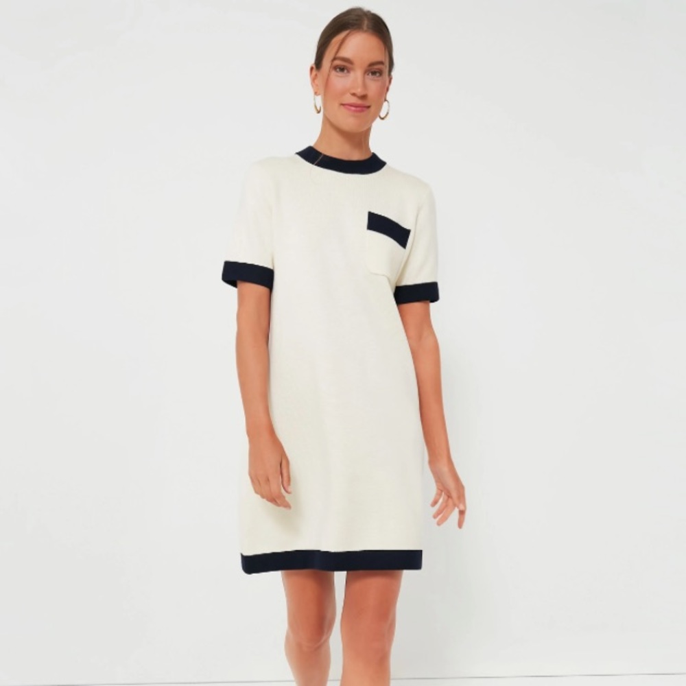 Tuckernuck Merritt Knit Dress in Off-White and Navy Size L